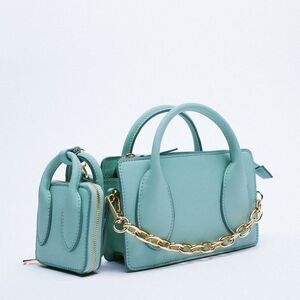 NEW ZARA MINI‎ CROSS-BODY BAG BLUE CHAIN WITH DETACHABLE MINI BAG